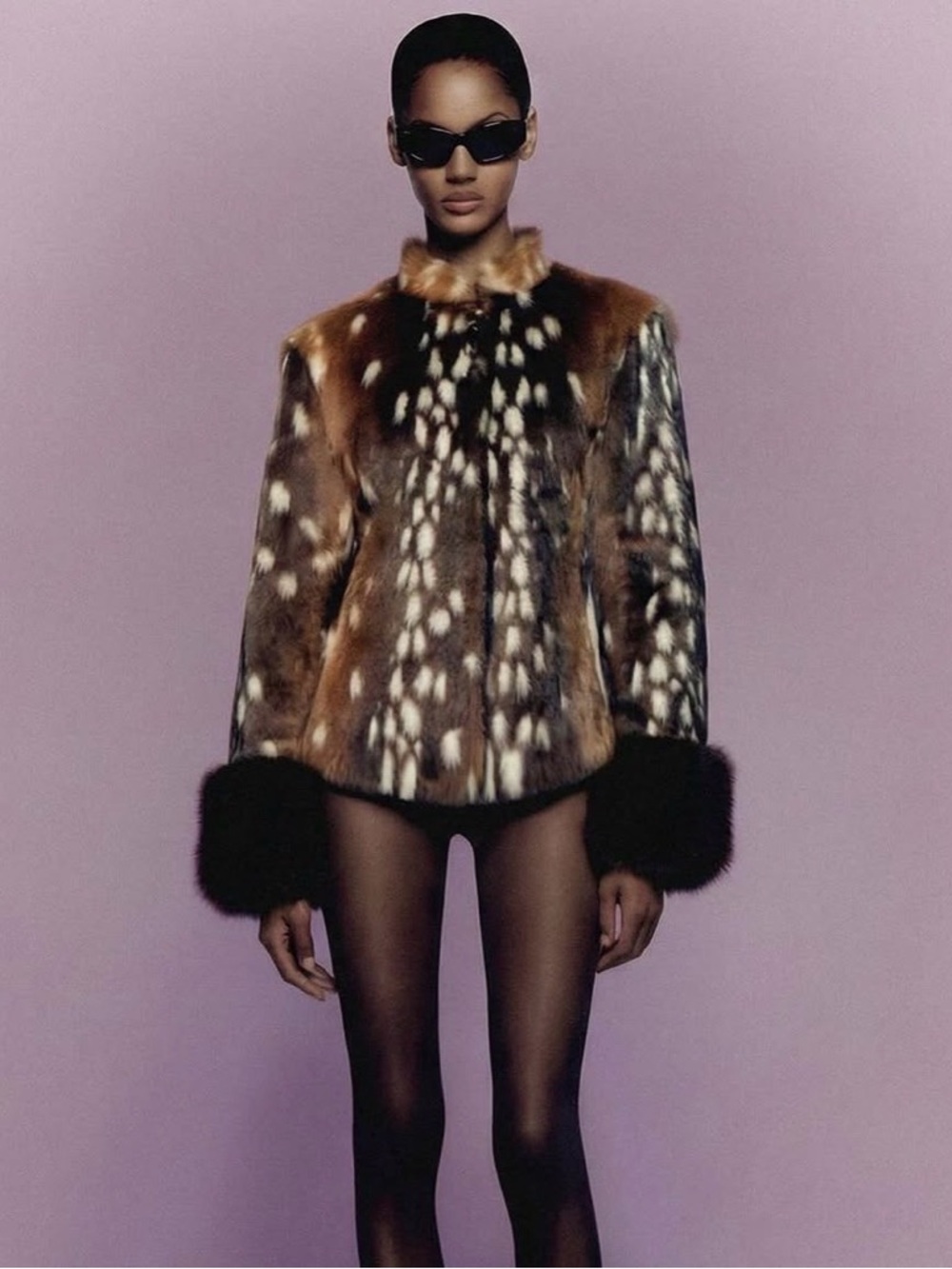 Carelli Bambi-Print Jacket with fur Cuffs